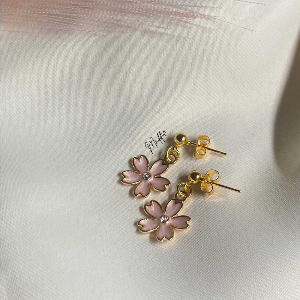 Handmade Pink Flower Earrings